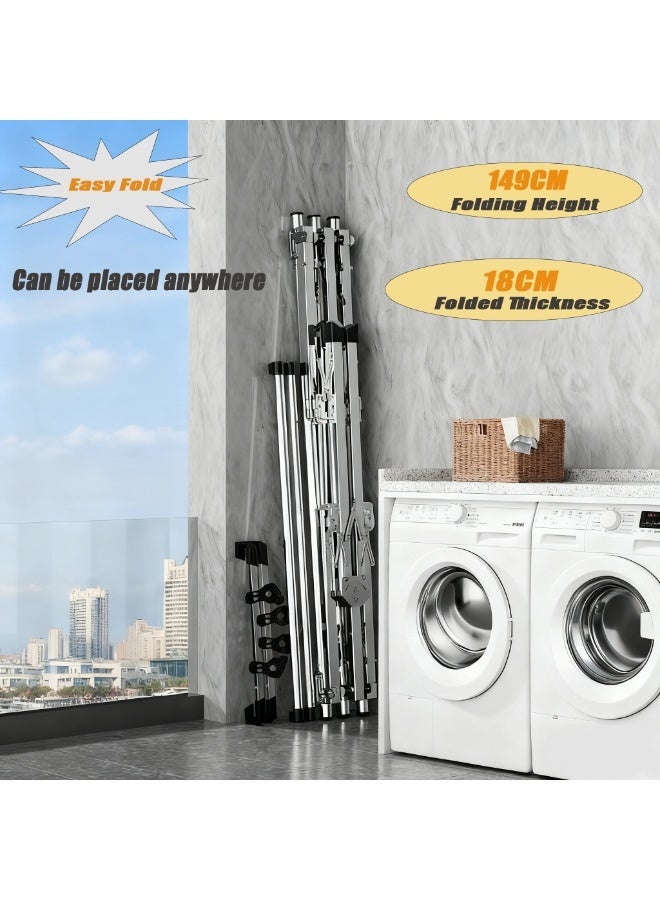 ZERIFAM Folding Clothes Dryer Rack, Heavy Duty Drying Rack, Comes with Two Shoe Supports, Thickened Stainless Steel Dryings Racks, Save Space, Windproof, Indoor Outdoor Use - Image 3